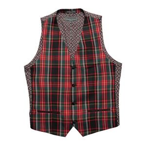 Paisley & Gray Vest Mens Medium Red Plaid Slim Fit Button Up 3 Pocket Waistcoat